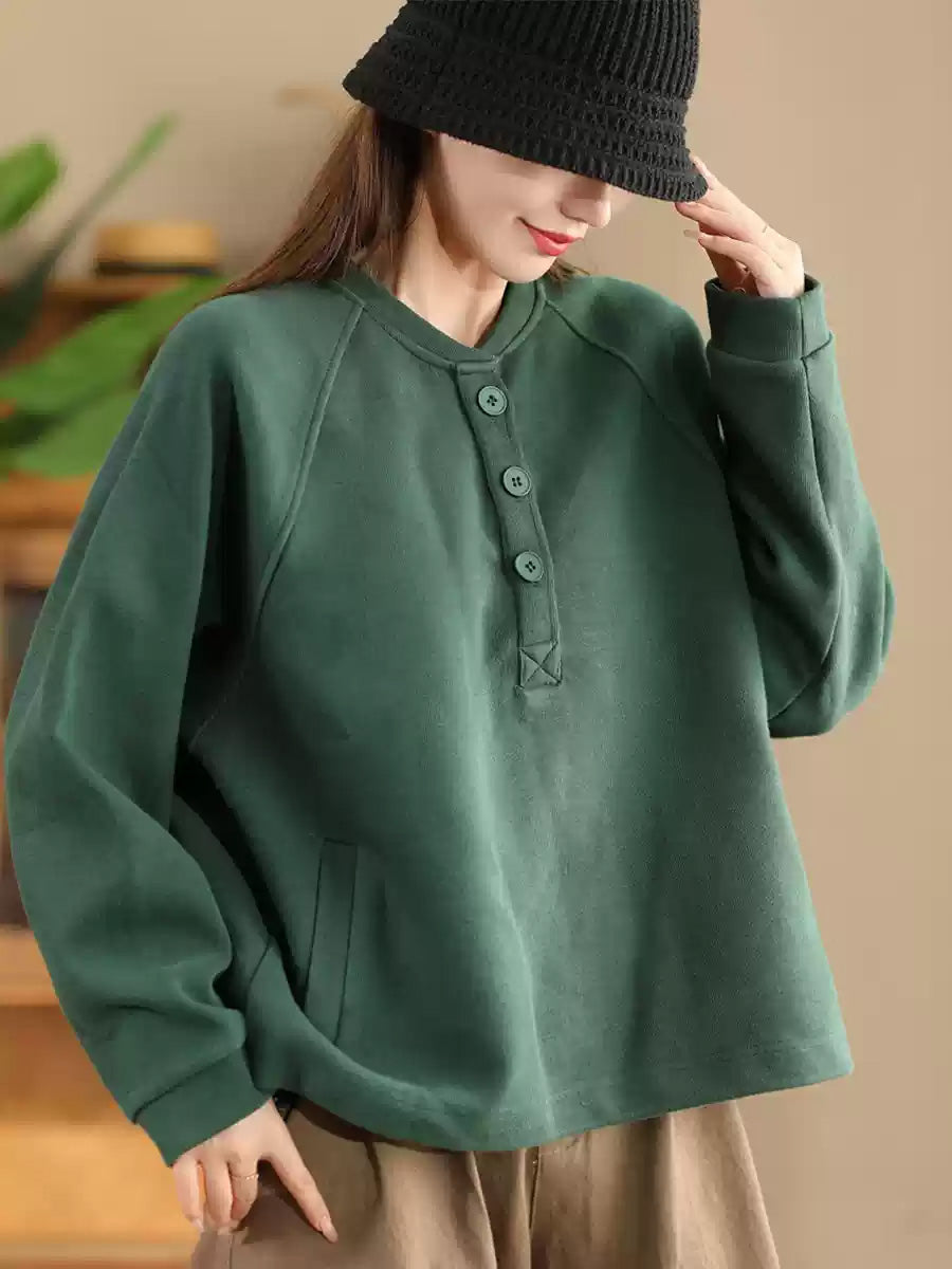 Women Autumn Pure Color Stand Collar Cotton Sweatshirt AX1085