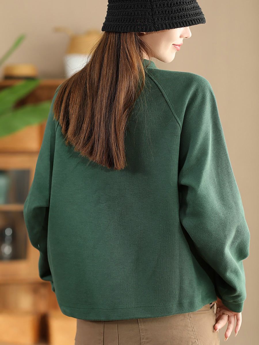 Women Autumn Pure Color Stand Collar Cotton Sweatshirt AX1085