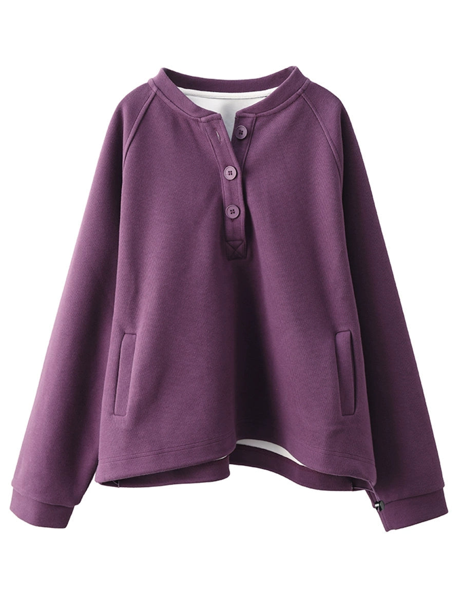 Women Autumn Pure Color Stand Collar Cotton Sweatshirt AX1085