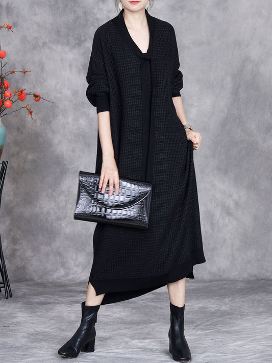 Women Autumn Artsy Cashmere Plaid Strap Knit Dress AX1071