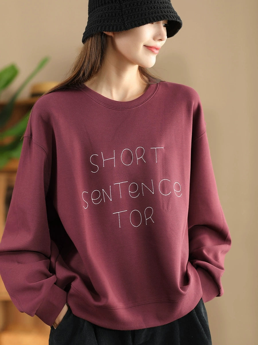 Women Autumn Letter Print O-Neck Cotton Sweatshirt AX1068