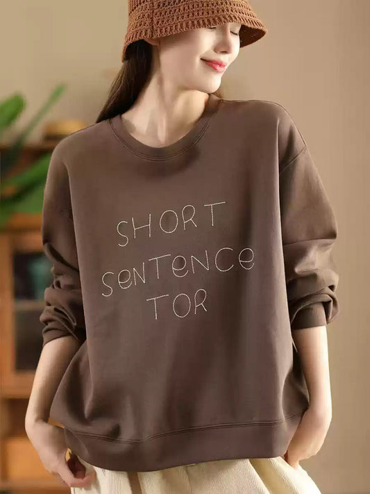 Women Autumn Letter Print O-Neck Cotton Sweatshirt AX1068