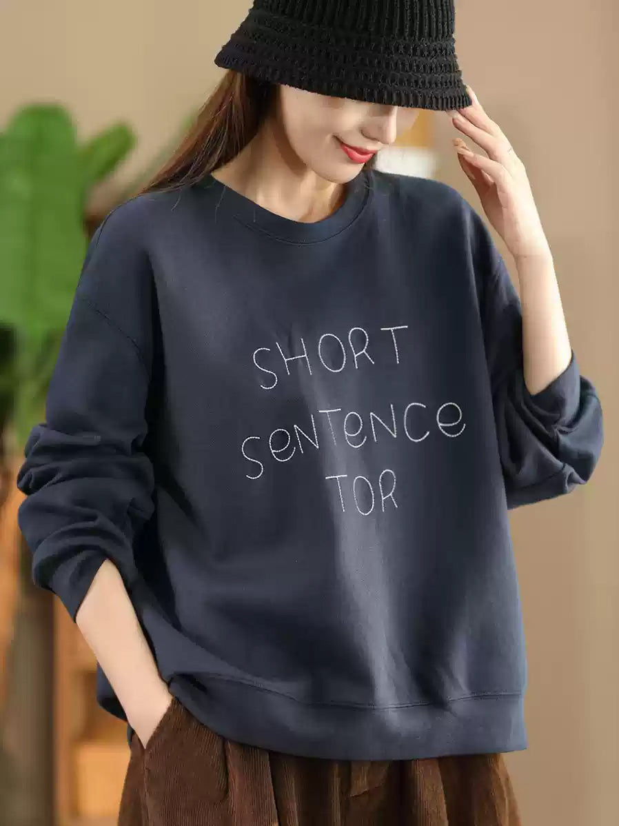 Women Autumn Letter Print O-Neck Cotton Sweatshirt AX1068