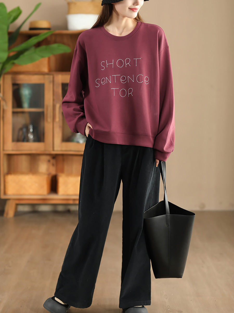 Women Autumn Letter Print O-Neck Cotton Sweatshirt AX1068