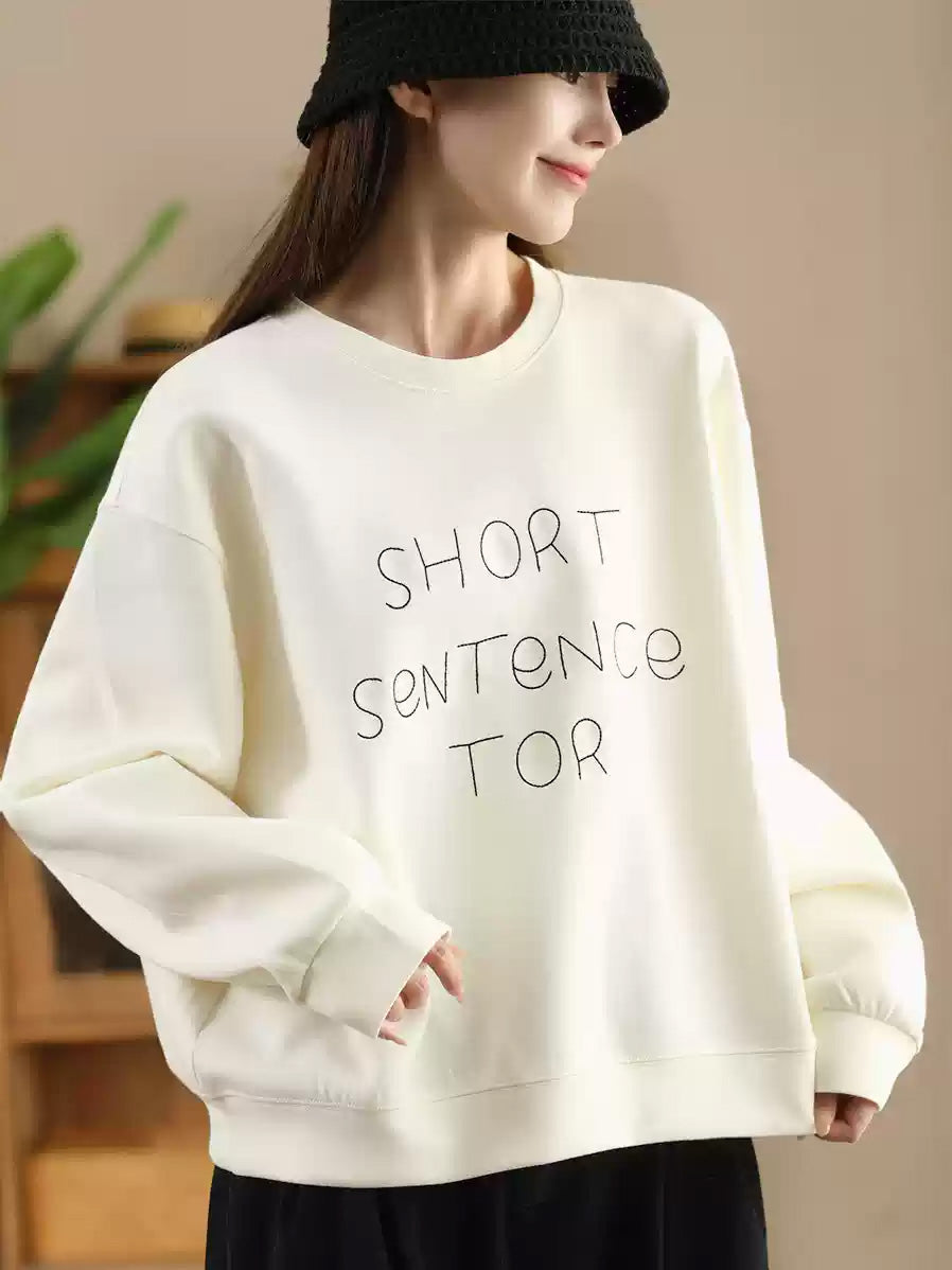 Women Autumn Letter Print O-Neck Cotton Sweatshirt AX1068