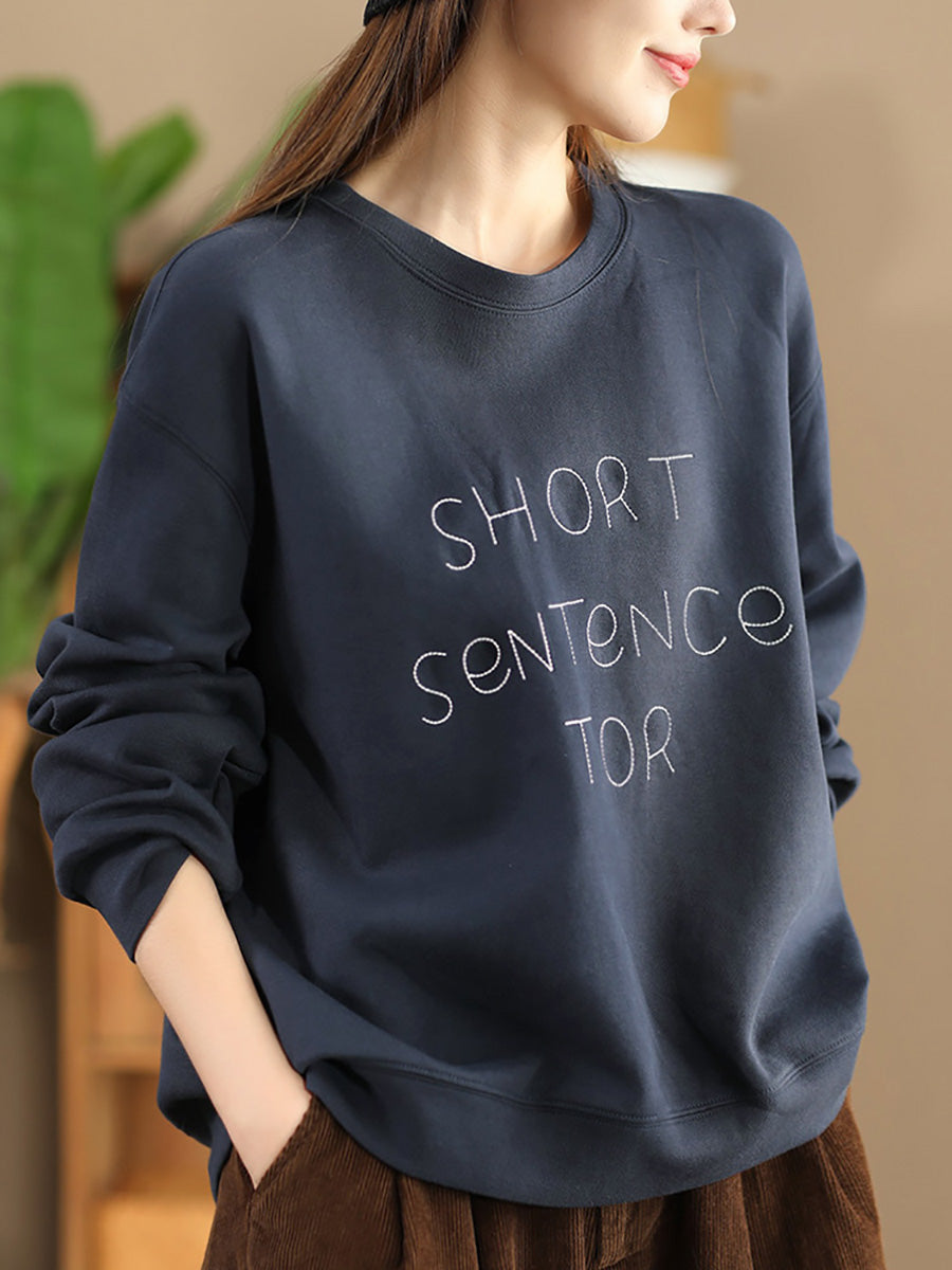 Women Autumn Letter Print O-Neck Cotton Sweatshirt AX1068