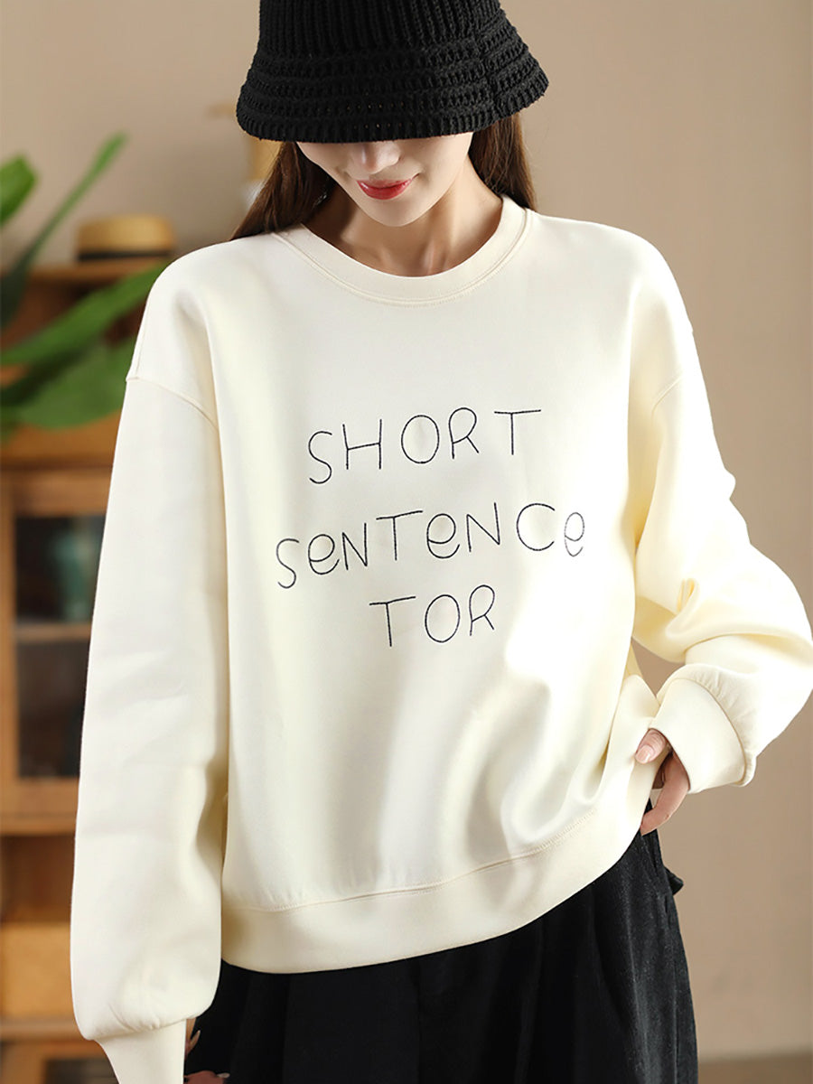 Women Autumn Letter Print O-Neck Cotton Sweatshirt AX1068