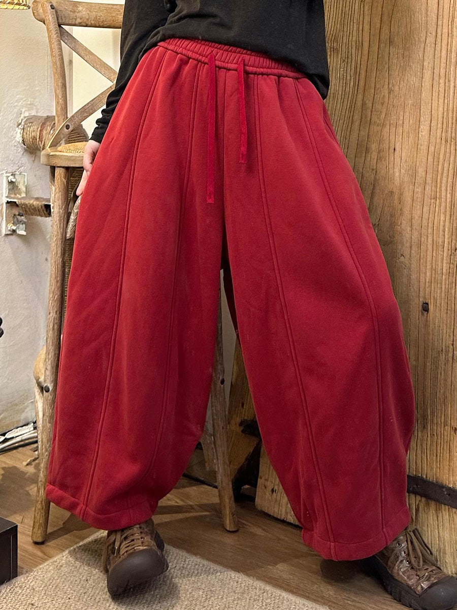 Women Autumn Casual Solid Spliced Cotton Loose Harem Pants AX1070