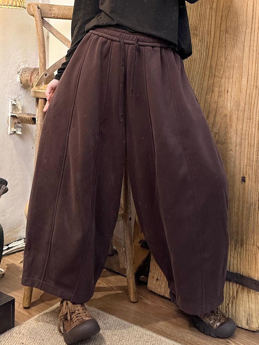 Women Autumn Casual Solid Spliced Cotton Loose Harem Pants AX1070