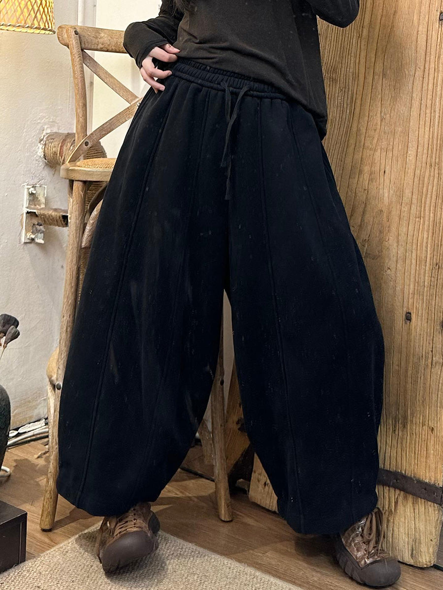 Women Autumn Casual Solid Spliced Cotton Loose Harem Pants AX1070