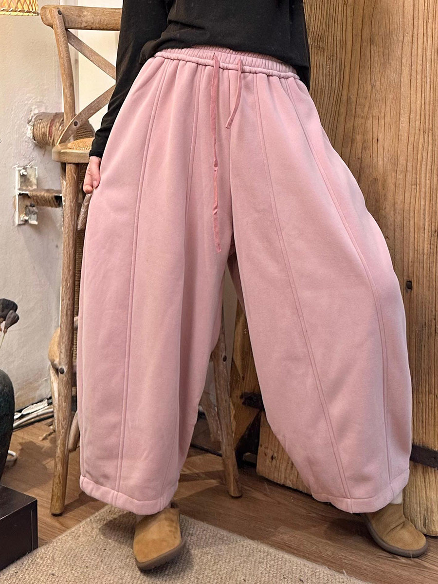 Women Autumn Casual Solid Spliced Cotton Loose Harem Pants AX1070