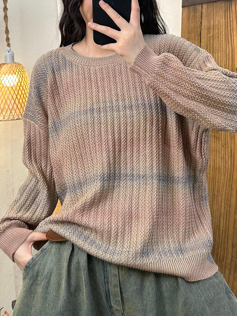 Women Autumn Casual  Colorblock O-Neck Knit Sweater AX1069