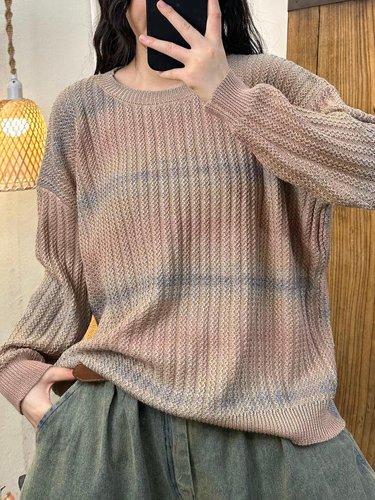 Women Autumn Casual  Colorblock O-Neck Knit Sweater AX1069