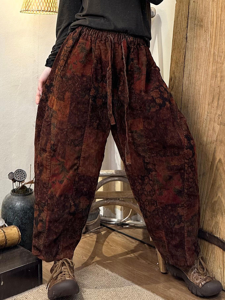 Women Autumn Retro Flower Spliced Harem Pants AX1001