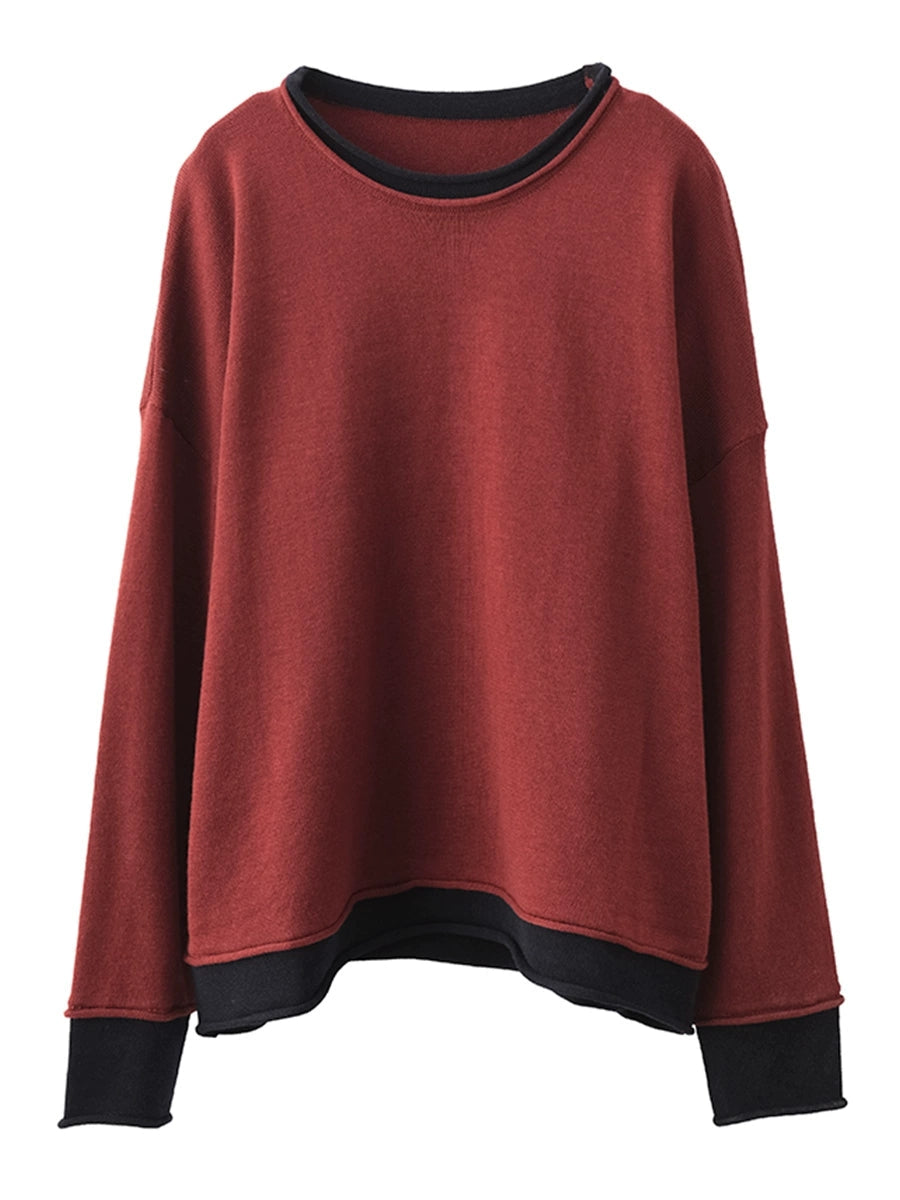 Women Casual Autumn Colorblock O-Neck Blouse AX1034