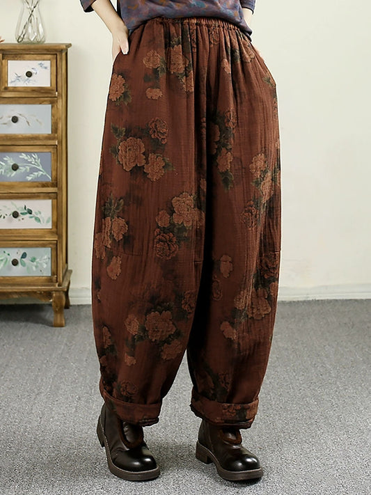 Women Autumn Vintage Flower Cotton Harem Pants AX1024