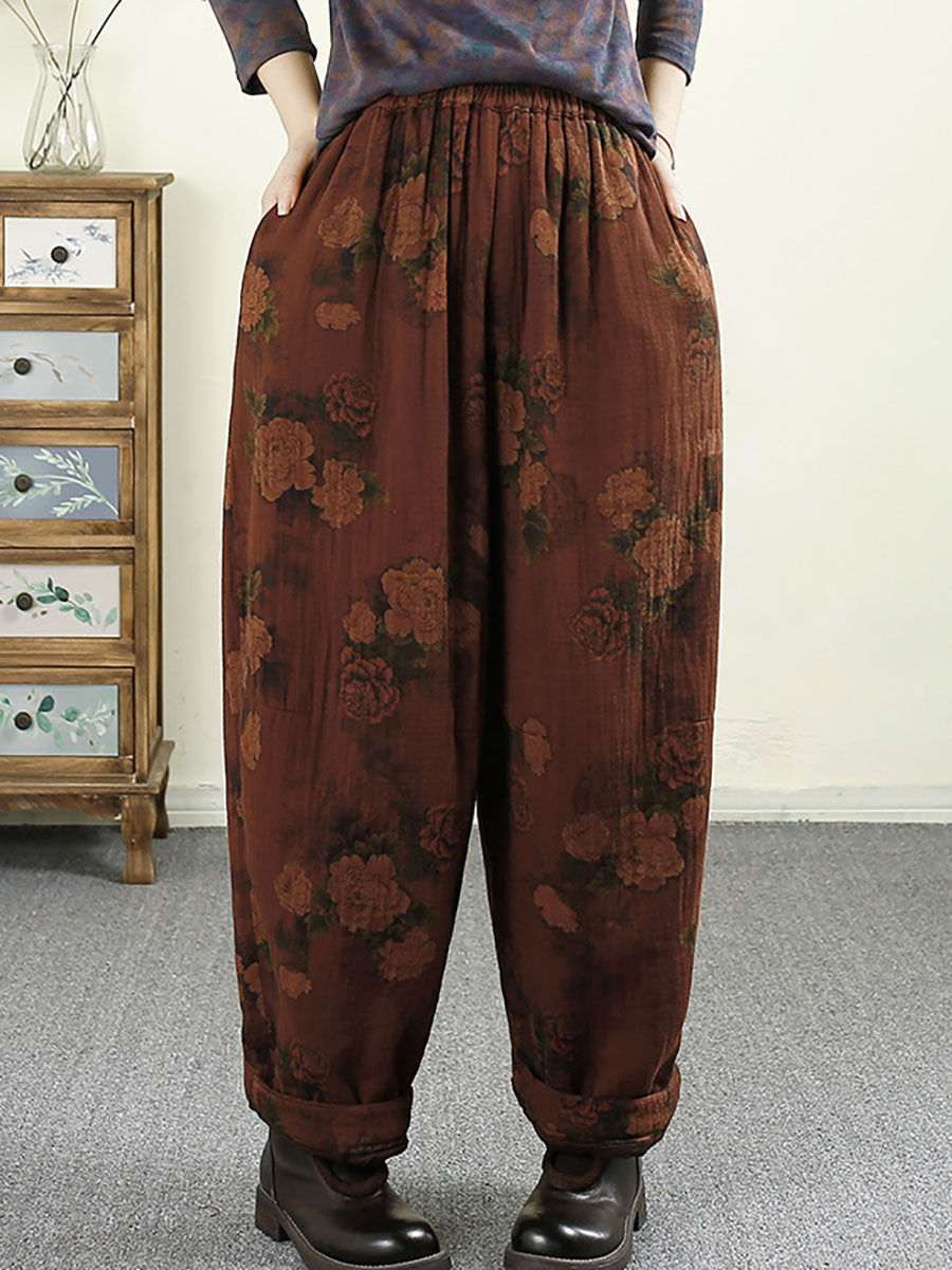 Women Autumn Vintage Flower Cotton Harem Pants AX1024