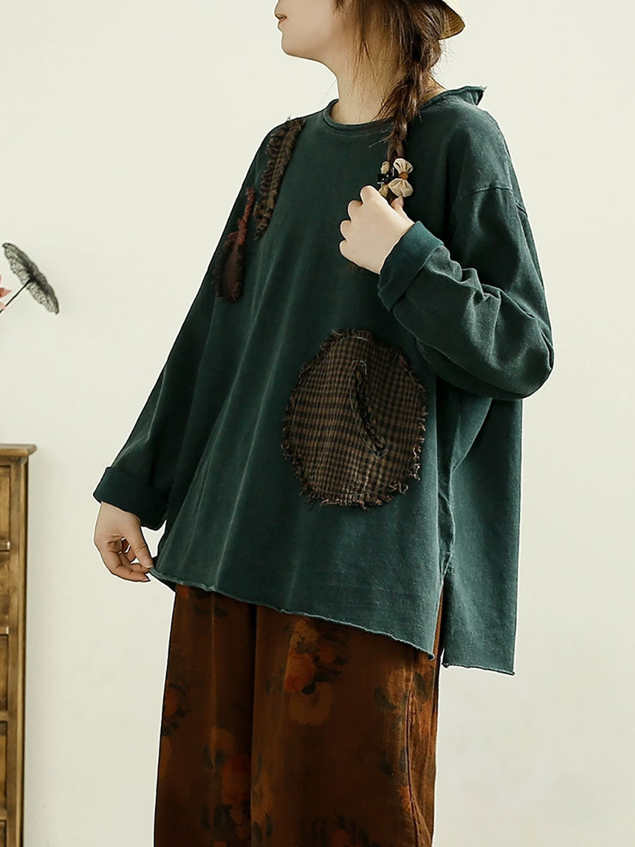 Women Casual Autumn Patchwork O-Neck Cotton Sweatshirt AX1041