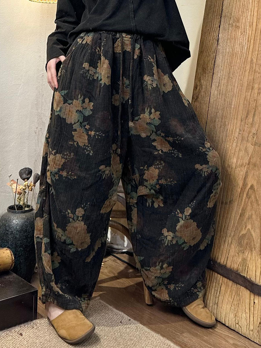 Women Autumn Retro Flower Cotton Harem Pants AV1055