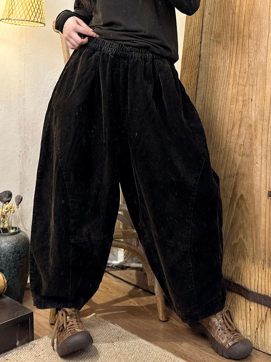 Women Autumn Retro Corduroy Solid Harem Pants BA1005