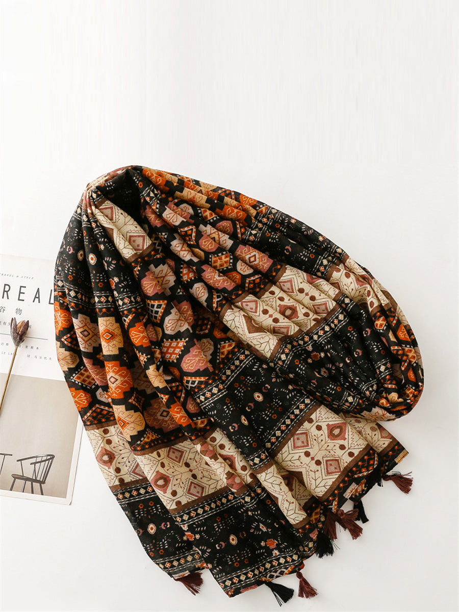 Women Bohemia Print Tassel Travel Shawl Scarf BA1043