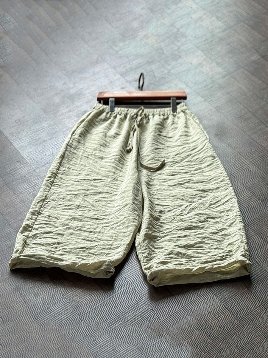 Pants Women Vintage Solid Autumn Ramie Loose Wide-leg