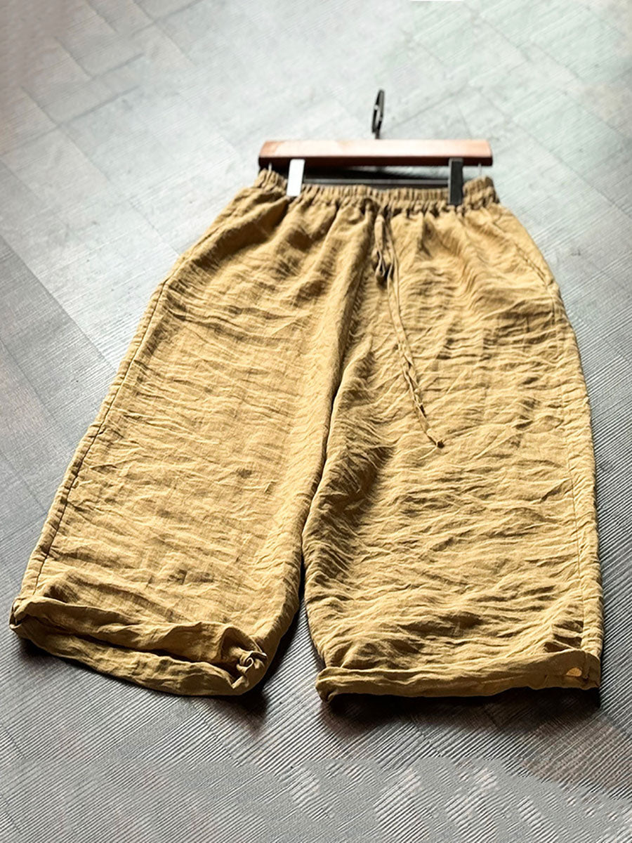 Pants Women Vintage Solid Autumn Ramie Loose Wide-leg