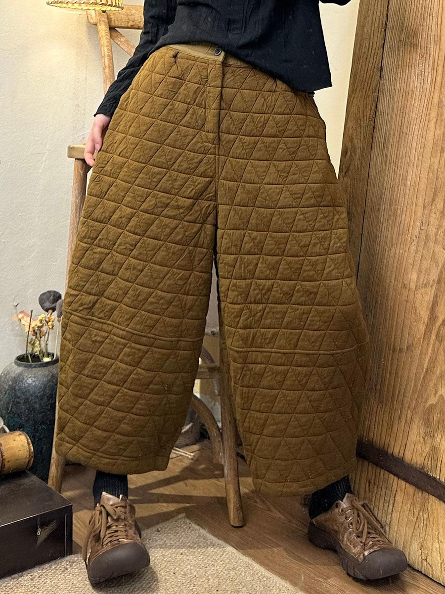 Women Autumn Retro Rhomboids Straight Cotton Pants BA1063