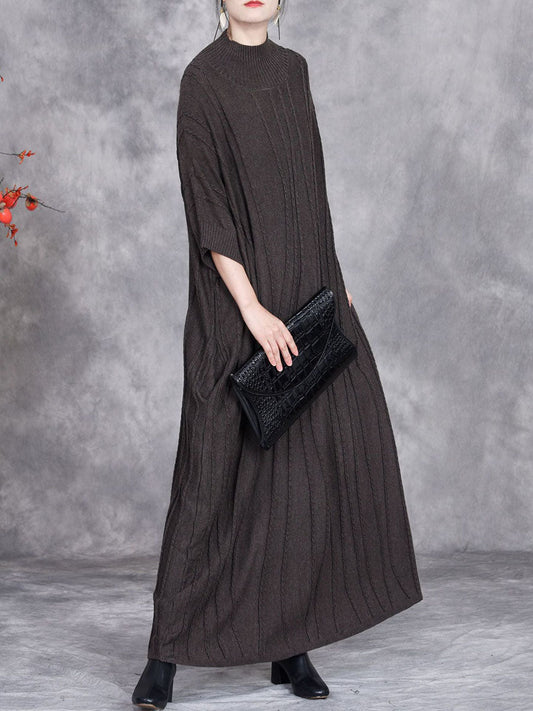 Women Autumn Artsy Jacquard Knitted Half-Turtleneck Dress BA1058