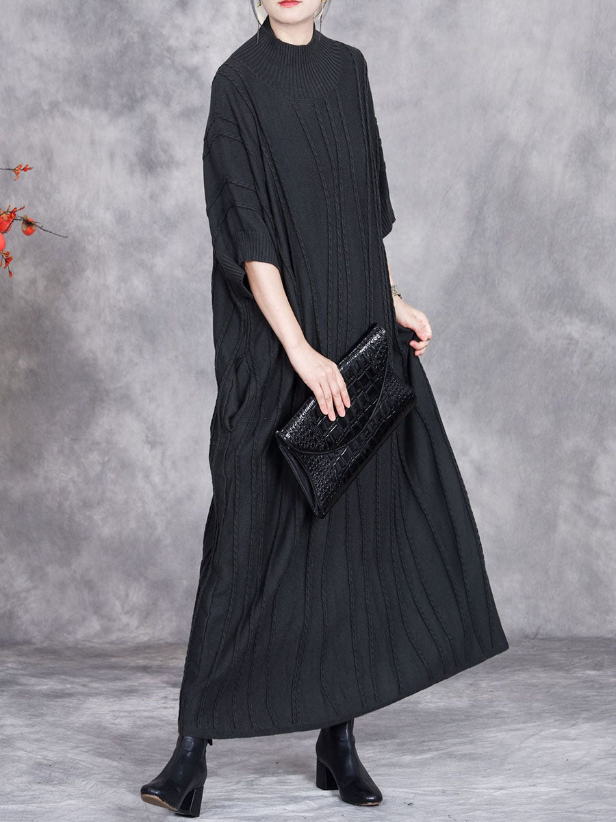 Women Autumn Artsy Jacquard Knitted Half-Turtleneck Dress BA1058