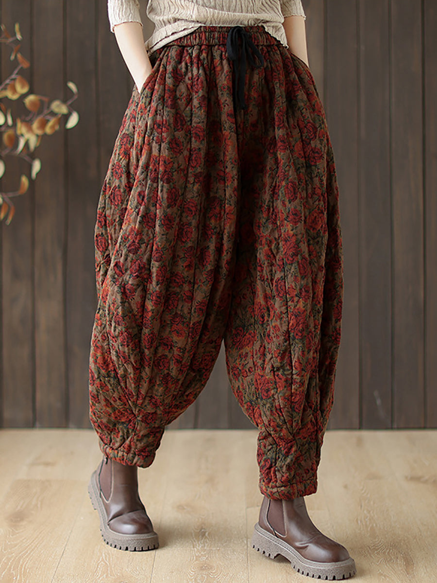 Women Autumn Retro Flower Loose Padded Bloomers WG015