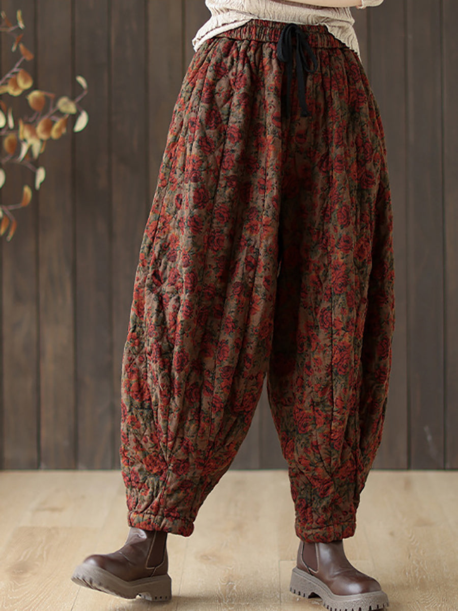 Women Autumn Retro Flower Loose Padded Bloomers WG015