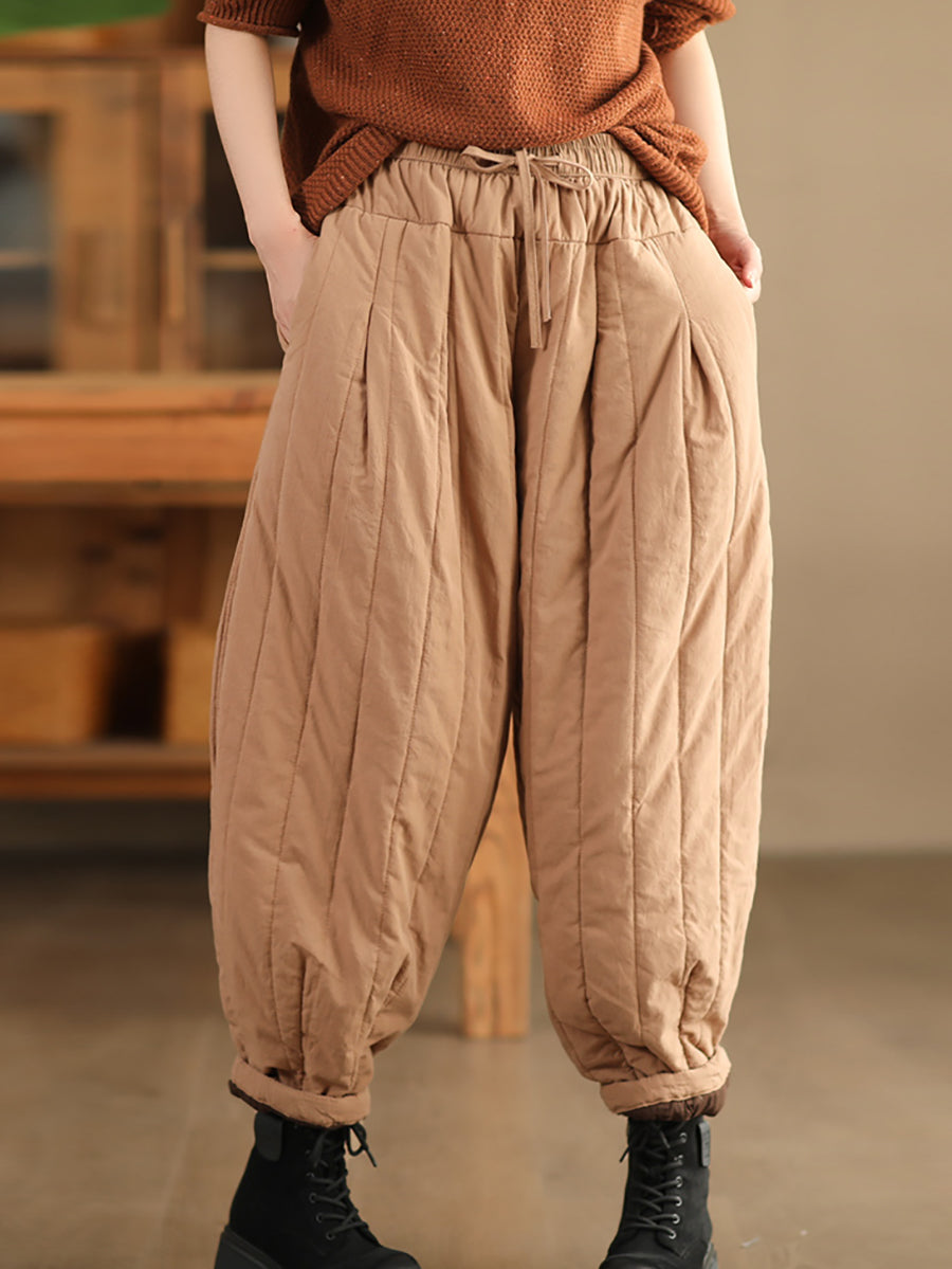 Women Winter Casual Solid Spliced Padded Harem Pants QN019