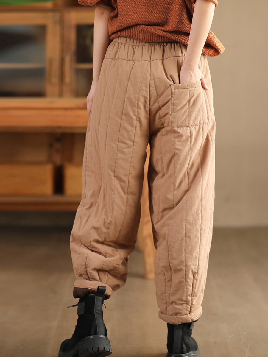 Women Winter Casual Solid Spliced Padded Harem Pants QN019