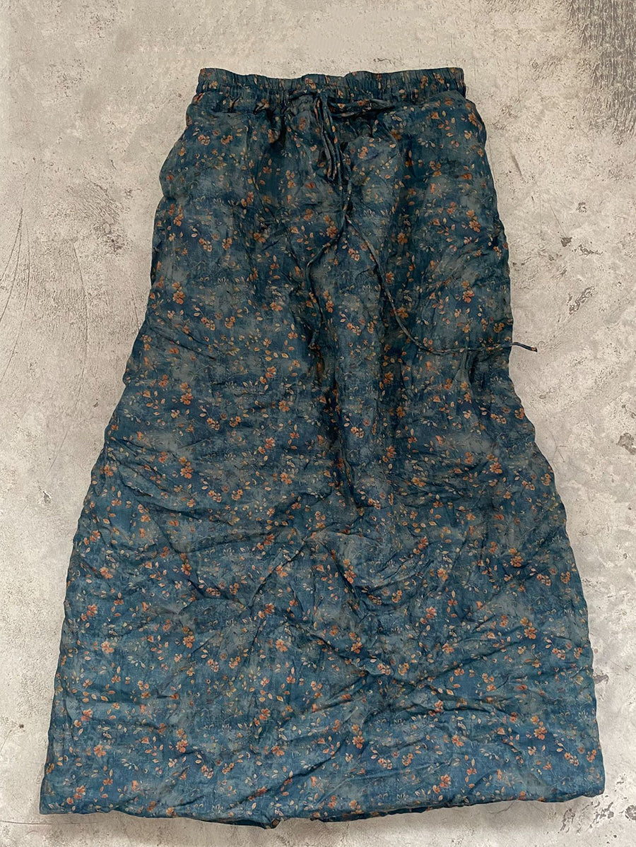 Women Autumn Vintage Floral Ramie Straight Skirt QN016