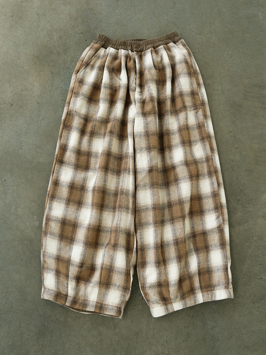 Women Winter Casual Plaid Cotton Thick Wide-leg Pants QM027