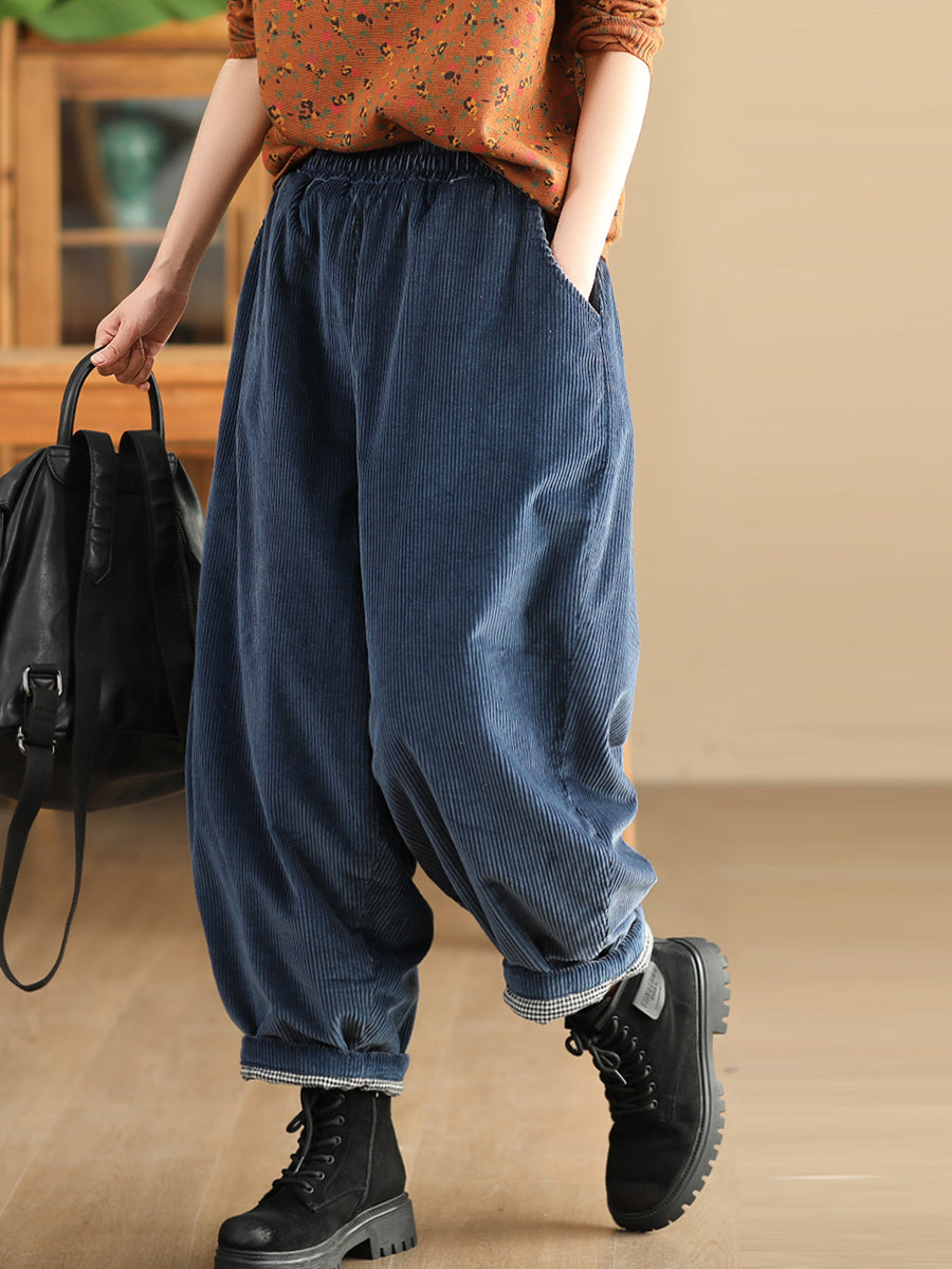 Women Winter Retro Corduroy Padded Cotton Harem Pants WU004