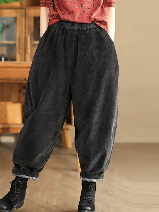 Women Winter Retro Corduroy Padded Cotton Harem Pants WU004