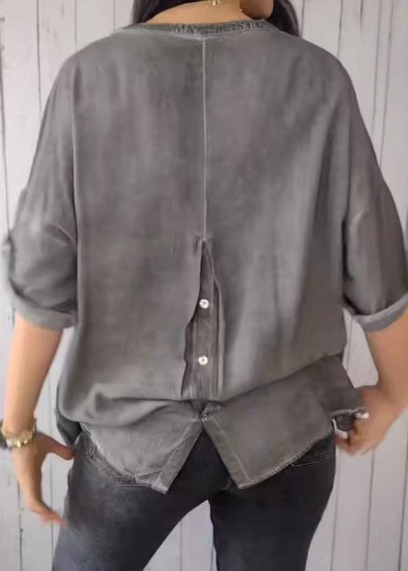 Neck V Sleeve Shirt Green Short 2025 Solid