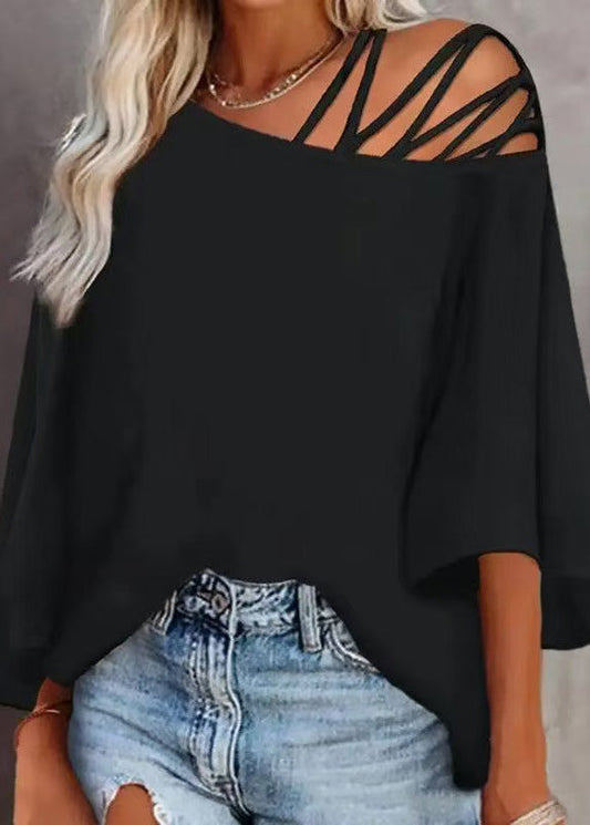 2025 New Top Out Batwing Hollow Black Sleeve Loose