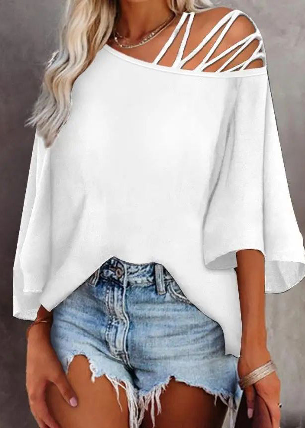 2025 New Top Out Batwing Hollow Black Sleeve Loose