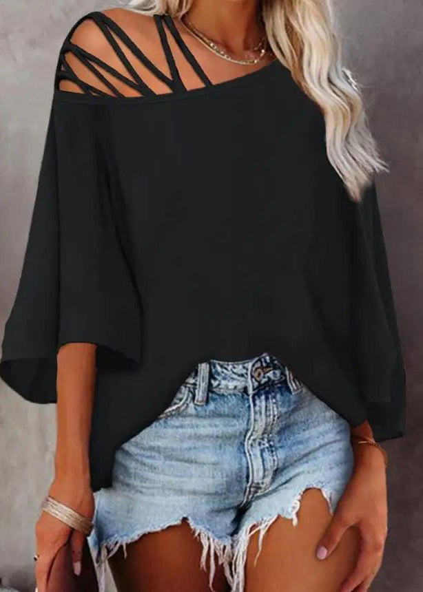 2025 New Top Out Batwing Hollow Black Sleeve Loose