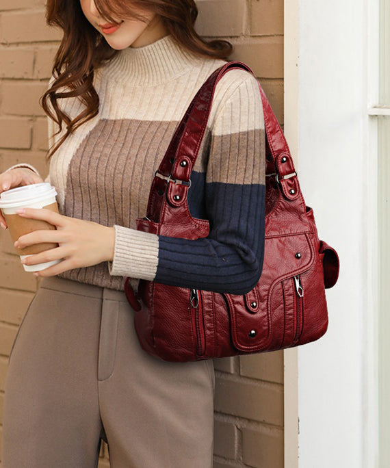 Shoulder Capacity Calf 2025 New Black Large Bag Leather