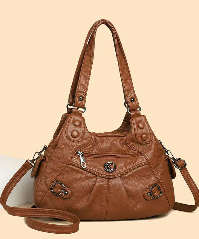 2025 Shoulder Faux New Bag Capacity Black Leather Large