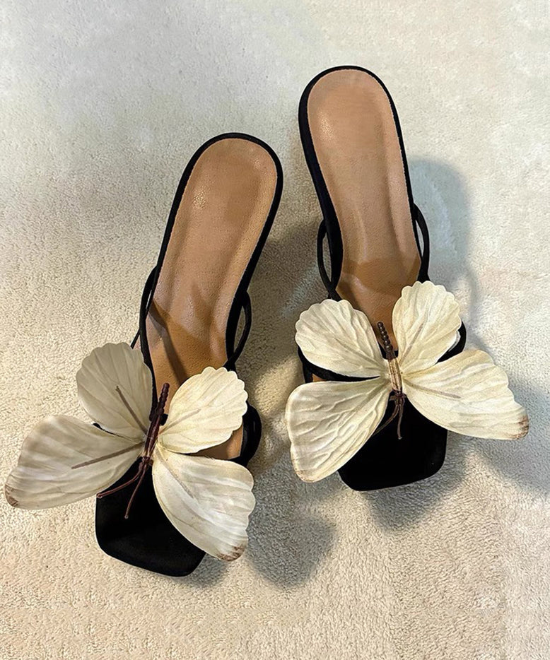 2025 New Bow Toe Sandals Flower High Slide Square Heels