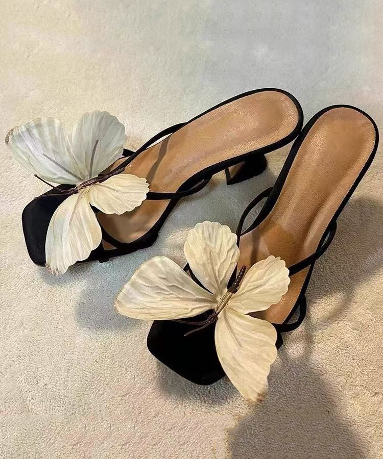 2025 New Bow Toe Sandals Flower High Slide Square Heels