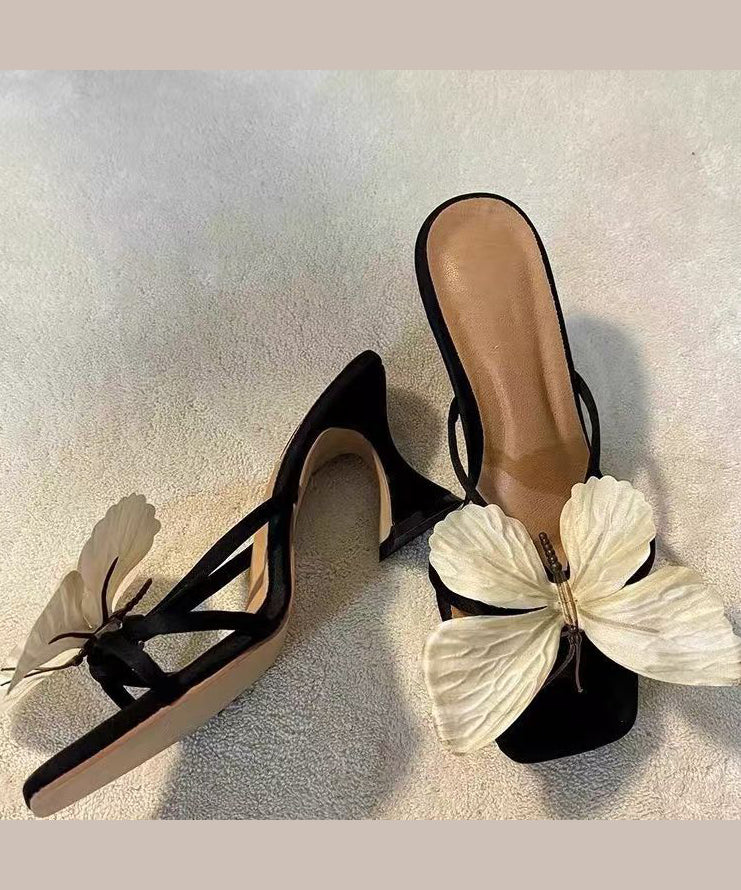 2025 New Bow Toe Sandals Flower High Slide Square Heels