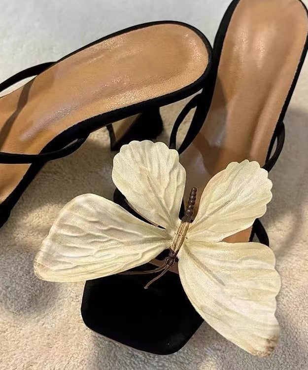 2025 New Bow Toe Sandals Flower High Slide Square Heels