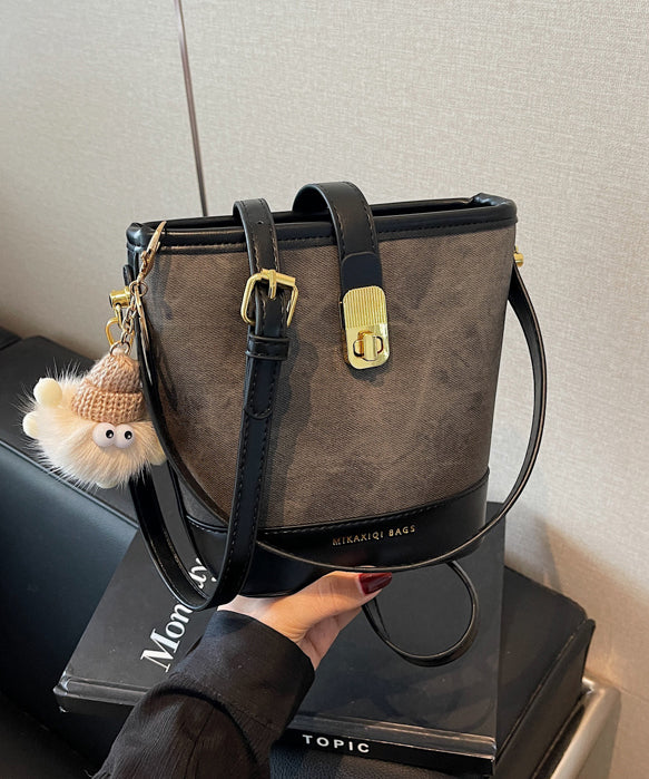 Bucket 2025 Bag Versatile Fashion White Faux New Black Leather