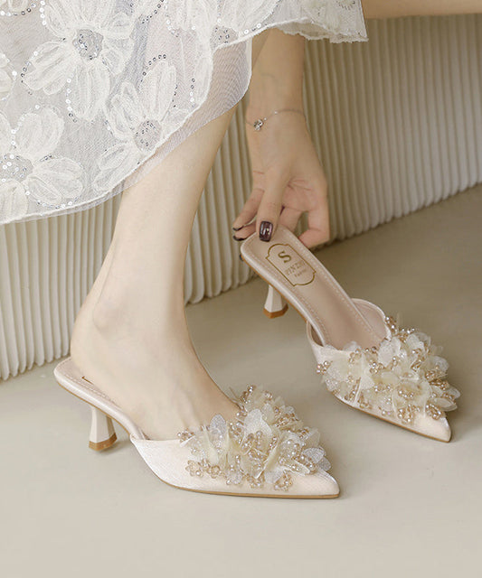 2025 High Apricot Heels Sandals Satin Zircon French New Slide